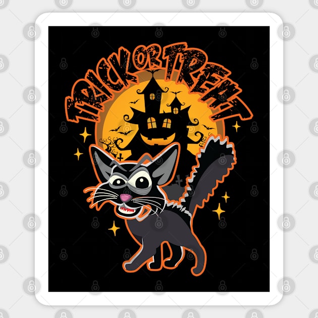 Halloween Cat Trick-Or-Treat Halloween Funny Men and Women Sticker by Graphic Duster